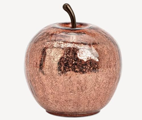 Seyila Home Dekorative Glas Apfel Leuchte mit LED Beleuchtung und Timer (unten), Crackle-Effekt Glas, Metallic, Weihnachtsdeko (Rosa Metalli, 11 cm)
