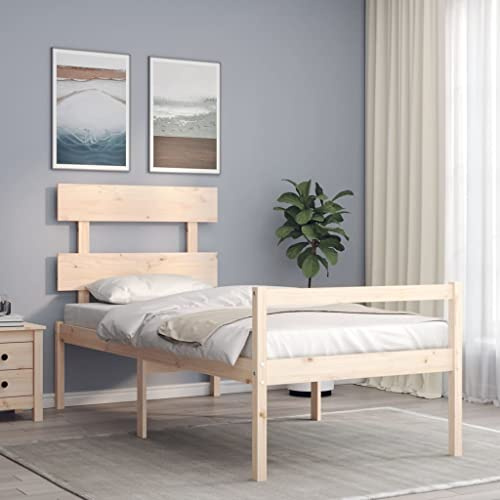 Kaloriko Seniorenbett 90x200 cm Massivholz Kiefer, erhöhte Sitzhöhe 45 cm, mit Kopfteil, Holzlattenrost, Stauraum unter dem Bett, Robustes Holzbett für Schlafzimmer