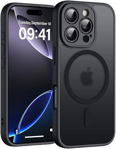 Helssitot Magnetisch für iPhone 16 Pro Hülle, Schwarz | mit Magsafe Militär-Grade Stoßfest Kratzfest Anti-Fingerabdruck Rückseite Matt Handyhülle für iPhone 16 Pro 6,3 Zoll
