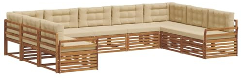 vidaXL Sofagarnituren 9 pcs Natur und Beige Massivholz Akazie, Gartenmöbel, modernes Outdoor-Sofa, Robustes Set, Lounge-Sitz, Terrasse, Komfort für Dein Zuhause