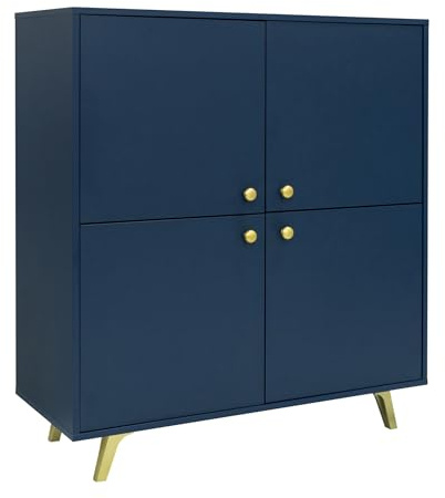Masseno Kommode GALIO 140 cm Sideboard mit Schubladen und 4 Türen für Wohnzimmer Schlafzimmer Modern 140x41x86 cm Blau