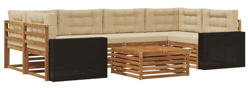 vidaXL Outdoor-Sofagarnitur mit Kissen 7 pcs Natur und Beige Polyester, Gemütliches Outdoor-Set, modernes Lounge-Möbel, Garten-Sofa, tolle Terrassen-Sitzgelegenheit