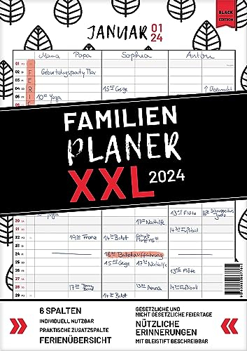XXL Familienplaner 2025 zum Aufhängen in DIN A3. Hochwertiger und übersichtlicher Familienkalender 2025 mit 3 bis 6 Spalten, plus einer Zusatzspalte.