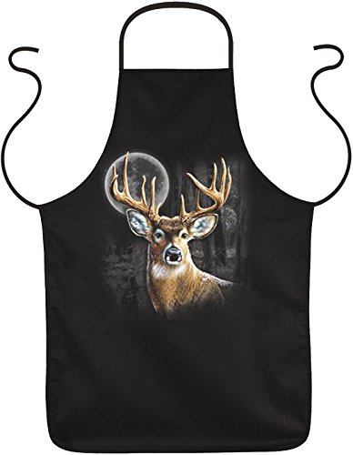 Schürze mit Jagd Motiv: Whitetail Wilderness - Hirsch im Mondschein - Geschenk für Jäger - One size - Grillschürze, Kochschürze - schwarz