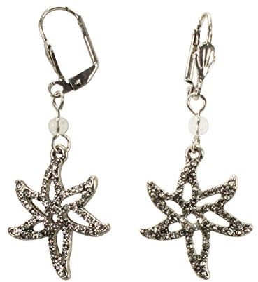 Alpenflüstern Trachten-Ohrhänger Glitzer-Edelweiß mit Strass-Steinen - Damen-Trachtenschmuck, Trachten-Ohrringe (antik-silber-farben) DOR039