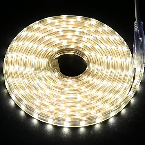 GQL 10m LED Strips Lights Warm White, 220V- 240V Ribbon SMD 5050 60leds/m Rope Lighting, IP65 Waterproof, No Self Adhesive, DIY Home Kitchen Bar Decking Holiday Christmas Indoor Decoration