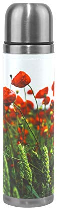 Eslifey Bouteille d'eau isolée double isotherme en acier inoxydable avec coquelicots rouges 500 ml