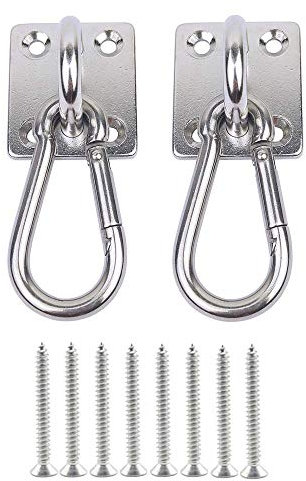 Juego de 2 ganchos para colgar en la pared para colgar hamacas, ganchos para colgar en el techo, gancho de montaje para exteriores, gancho giratorio de acero inoxidable, mosquetón, soporte para techo