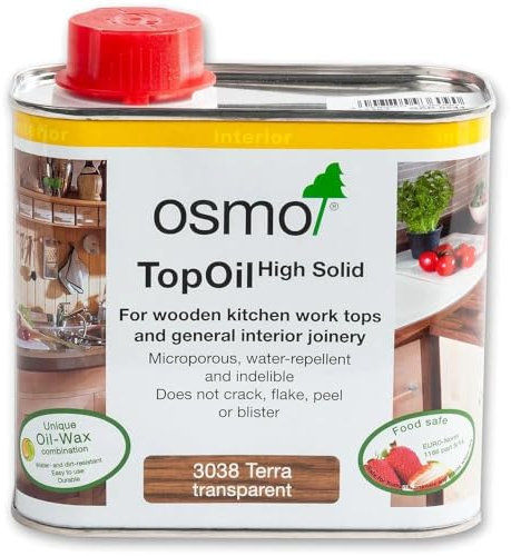 Osmo TopOil - High Solid Oil 3038, Terra Satin, 500ml - Durable Wood Oil for Kitchen Worktops, Water-Resistant, Wood Treatment & Wood Finish
