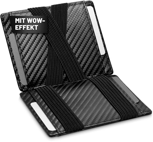 GenTo - Geldbörse mit/ohne Münzfach - TÜV geprüfter RFID NFC Schutz - Magic Wallet - Magischer Geldbeutel - Inklusive Geschenkbox - Smart Wallet - Portemonnaie für Herren/Damen schwarz/Carbon
