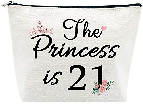 Geschenke zum 21. Geburtstag für Frauen, beste Freundin, Tochter, die Prinzessin ist 21 niedliche Make-up-Tasche, feiern Sie das Wenden von zwanzig