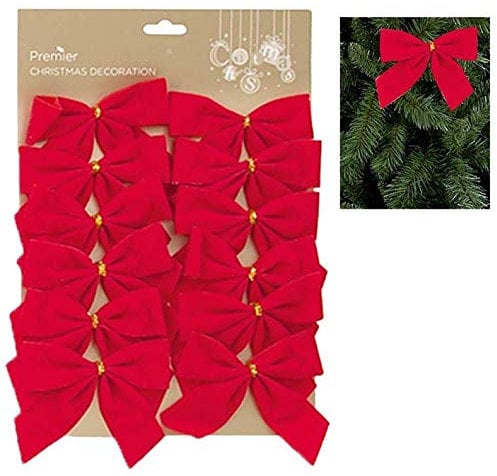 Widdle Wonderland 12 Pack 12cm Red Velvet Bows Christmas Tree Decoration 6732