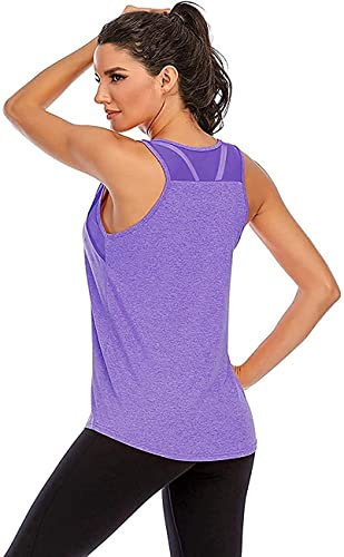 Nekosi Camiseta de tirantes para mujer, para yoga, fitness, correr, sin mangas, de malla en la parte trasera 02-Lila M