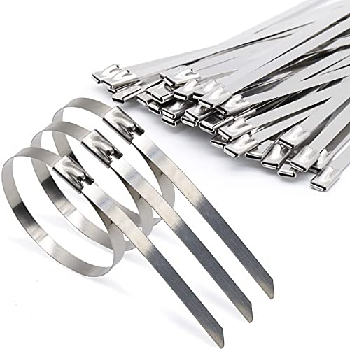 100 Stück Edelstahl Kabelbinder 300 mm, Metallkabelbinder V2A, UV Beständige Kabelbinder Silber Stark Können für Kabelmanagement, Zaunbefestigung | Metal Cable Ties 300x4.6 mm
