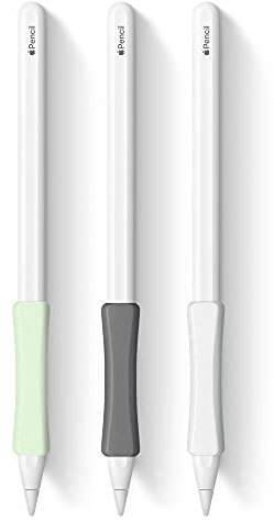 ELETIUO Lot de 3 coques pour iPencil en silicone compatibles avec Apple Pencil 2ème génération, iPad Pro 11 12,9 2018 (blanc, gris, vert)