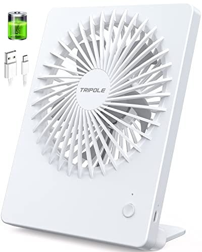 TriPole USB Desk Fan, Portable 2000mAh Battery Rehcargeable Table fan, Last 4-16H 3 Speeds Silent Mini Fans, 180° Adjustable Handheld Fan for Office, Bedroom, Home, Travel, Camping-(White)