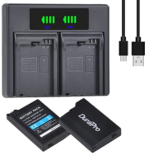 DuraPro 2X 2400mAh Akku + LED Dual USB Ladegerät mit Typ C-Port für Sony PSP-S110 PSP 2000 3000 Konsole (2001, 2002, 2003, 2004, 2005, 2006, 2007, 2008, 2010), PSP 3000, PSP Lite, PSP Slim