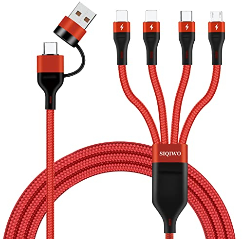 SIQIWO Multi USB Kabel 3A/1.2M, 6 in 1 Schnell Ladekabel Nylon Mehrfach USB-A/USB-C auf 2*iP Micro USB Typ C Port für Phone, Samsgung Galaxy S22 S21 S10, Huawei, LG, Xiaomi, Sony, Nokia, PS5