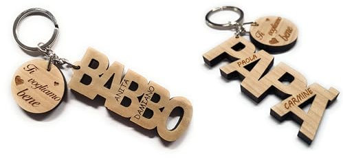 Portachiavi personalizzato in legno festa del papà - Festa del babbo - scritta papà babbo ti voglio bene - con i nomi dei figli