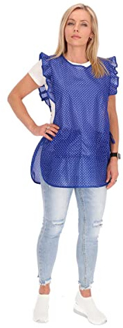 Schuerzenfabrik Überwurfschürze Damen kurz Dederon Chasuble Überwurfkittel ohne Arm, 2 Taschen, gepunktet zum seitlichen Zubinden
