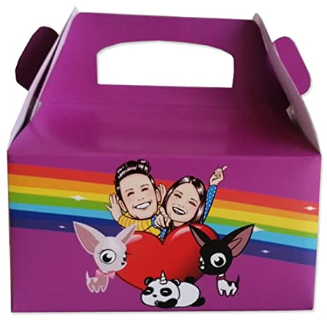 20 x Scatole Box porta dolci, gadget, confetti, caramelle cotillon o dolcetti regalini fine festa per bambini fai da te scatoline con manico grafica a scelta (Me Contro Te)