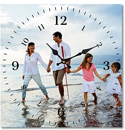 S&H&OU Benutzerdefinierte Wanduhr, Fotowanduhren für Wohnzimmerdekoration mit Foto, leise Wanduhr für Kinder, Personalisierte Fotowanduhr zum Aufhängen von Geburtstagsfotos(25cm)