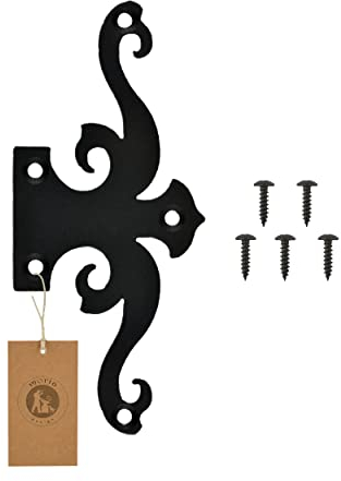 MORIA DESIGN Dekorative Kreuzgehänge 80 x 180 x 2 mm | Scharnier Attrappen für Fensterläden, Gartentore, Werkzeughäuser, Kinderhäuser, Gartenräuchereien, Gartenhäuser. | Pulverbeschichtet | Schwarz