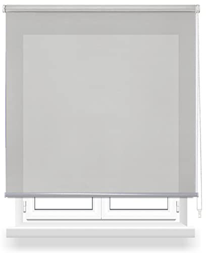 DALINA Textil - Estor Enrollabre Translúcido 90x180cm (Ancho x Largo), Pesiana Enrollable Liso Pasa la Luz 40%, Medida de la Tela 87x175cm (Gris Claro)