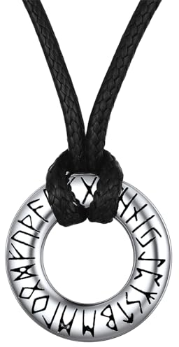 FaithHeart Rund Rune Halskette für Herren Damen verstellbare Kunstleder Kette mit Rune Anhänger Wikinger Schmuck für Geburtstag Valentinstag
