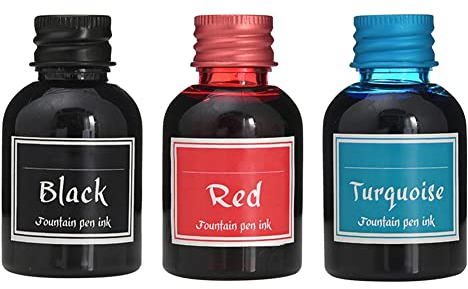 BYNYXI 3 Farbe Füllhaltertinte, 30ML Füllhaltertinte im Tintenfass Schreibtinte für Füllhalter Kalligraphie Tinte Set, Tintenfass Kalligraphie Tinte Zeichentusche für Füllhalter, Schwarz+Rot+Blau