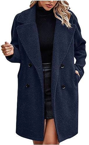 Femme Manteaux en Laine Mélangée à Double Boutonnage Manteau Femme Hiver Chic Manteau Chaud Mi-Long Vintage Chaud Manches Longues en Laine Cardigan Blouson Automne Hiver