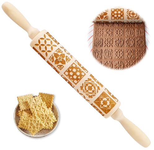 Mattarello Legno con Motiv 39 cm mattarello Decorativo per Biscotti, goffratura mattarello per Biscotti Fatti in casa, Biscotti e Biscotti da Cucina Fai da Te