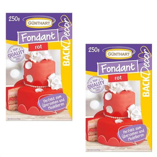 Günthart BackDecor 2 x 250 gr rot Fondant, Palmölfrei, Reißfest zum überziehen von Torten und Kuchen, zum Modellieren geeignet, 1er Pack (1 x 500 g)