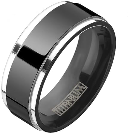 Taffstyle Band Ring Edelstahl Freundschaftsring Herrenring Damenring Partnerring Damen Herren Silber mit polierten schwarzen Center Fingerring Größe 69 (22.0)