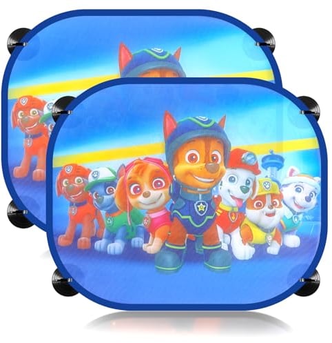 YOILIK Dog Patrol Sonnenschutz Auto Baby, Seitenvorhänge Dog Patrol Boy, Dog Patrol Sonnenschutz Auto 2 Stück 43x36 cm Saugnapf Sonnenblende Kinder Auto Fenster Sonnenschutz, Boy, Blue