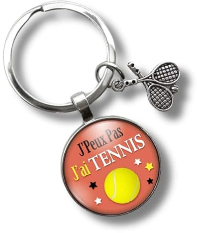 Porte-clés « J'peux pas, j'ai tennis» avec cabochon et breloque balle – cadeau idéal pour tennisman - création