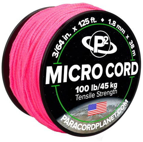 Paracord Planet Micro Paracorde - Corde tressée fine de type I - Pour loisirs créatifs, pêche, bricolage - En bobines de 38 m - Rose fluo