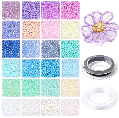 3mm Glass Seed Beads for Jewellery Making, 4800pcs 24 Colors Small Pony Tiny Beads Set for DIY Necklaces Bracelets Earrings Embroidery Crafting