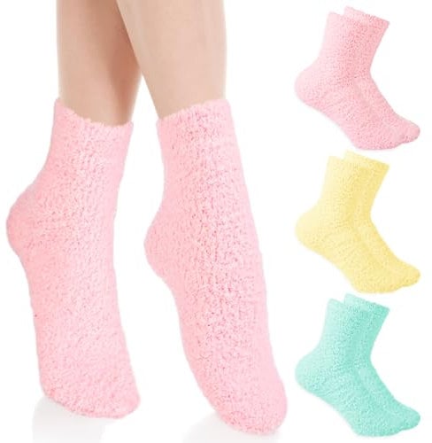 3 Paar Gel Socken, feuchtigkeitsspendende Spa-Socken, schlafende flauschige Socken für trockene Füße über Nacht, rutschfeste Korallen-Fleece-Lotion-Socken für Damen, Spa, Pediküre, Fußpflege, Socken