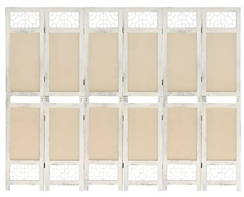 Gecheer 6-TLG.Raumteiler Paravent Trennwand Raumtrenner 210 x 165 cm (B x H),Wandschirme Sichtschutzwand Raumtrennwand für Wohnung,Wohnzimmer,Terrasse,Balkon,Garten,Paulownien-Holz, MDF, Stoff