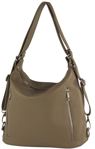 modamoda de T249 Damen Rucksack Schultertasche 2 in 1 aus Leder handmade in Italy, Farbe:Taupe