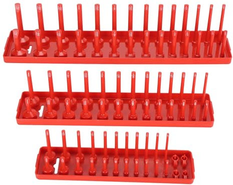 Socket Storage Tray Red High Stick Socket Organizer,Plastic Socket Holder for Imperial Sockets 1/2in,3/8in,1/4in,Workshop,Home,Excellent Plastic Material in Red