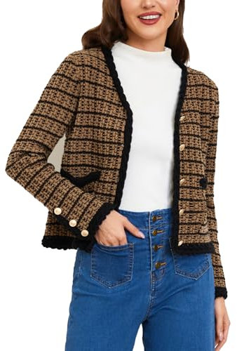 Belle Poque Elegant Blazer Damen Knopfleiste Casual Winter Sweater mit Taschen Braun XL