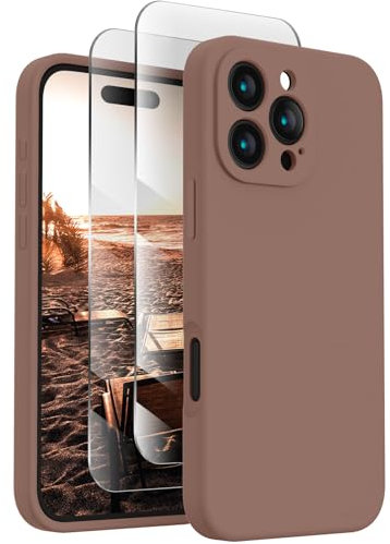 FireNova Designed for iPhone 16 Pro Case, Silicone Upgraded [Camera Protection] Phone Case with [2 Screen Protectors], Soft Anti-Scratch Microfiber Lining Inside, 2024, Light Brown
