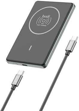 Budi - 5000mAh Ultra Thin Magnetic 20W PD+ Wireless Power Bank - 15W Wireless, Aluminum Shell, For Smartphone and Cellphone