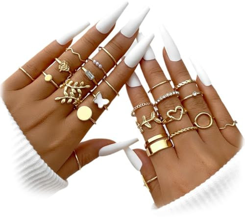 ZKGYUS 22 Stück Ringe Set für Damen - Stapelbare Offene Daumen Ringe im Vintage-Stil - Gold