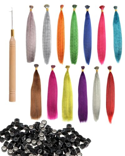 TOZBLEU 13pcs Extension Capelli Colorate,Brillantini Estensioni Capelli, Ciocche Colorate per Capelli Bambina, Accessori Capelli Donne Extension Treccine Finta con Strumenti 100 Anelli per Capelli