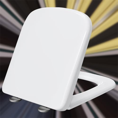 Generisch Toilettendeckel mit Absenkautomatik, Wc Sitz Eckig Premium Toilettensitz Badinstallationen Rutschfester Wc Sitze mit Verstellbaren Scharnieren,white-36 * 44cm