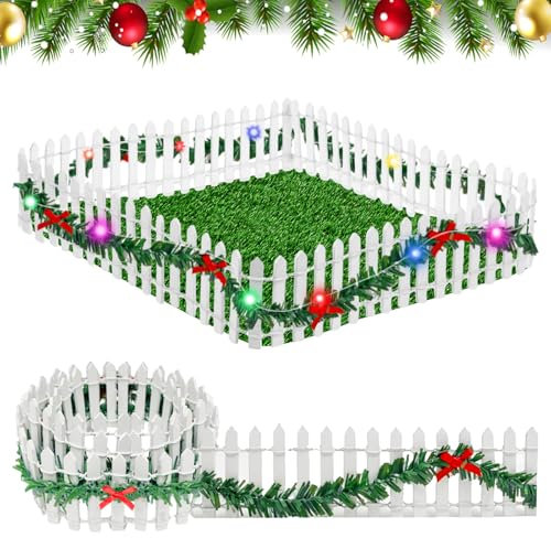 IWTBNOA Mini Recinzione per Giardino, Steccato Recinzioni Miniatura, Recinzione in Miniatura con Luce a LED, Mini Staccionata in Legno, Staccionata in Legno per Albero di Natale, Pianta Bonsai