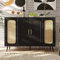 Dolamaní Modernes Sideboard Holz Schwarz 120cm breit mit PE Rattan Tür für Wohnzimmer Küiche Schlafzimmer Flur, viel Stauraum | Schrank mit 6 Einlegeböden und 4 Tür | 120x35x89 cm